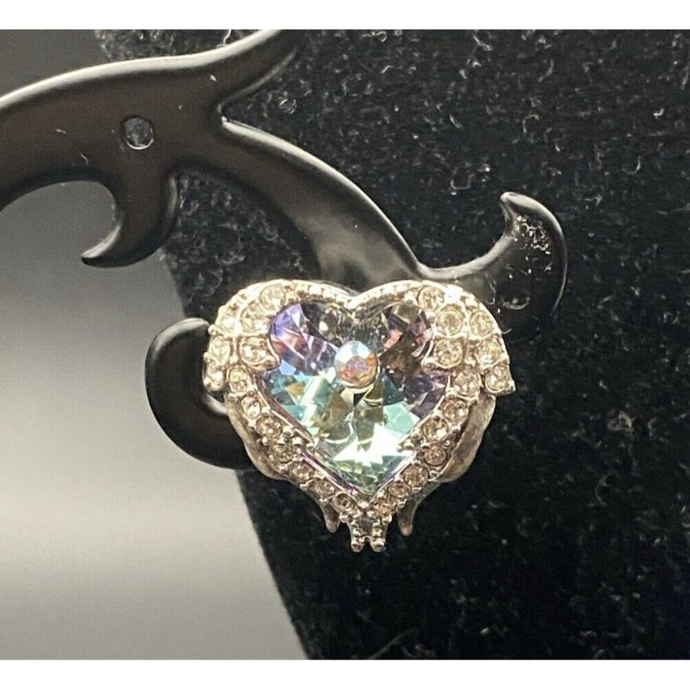 Angel Wing Pendant & Pierced Earring CZ Mystical Puffy Heart White Gold Finish - Picture 4 of 8